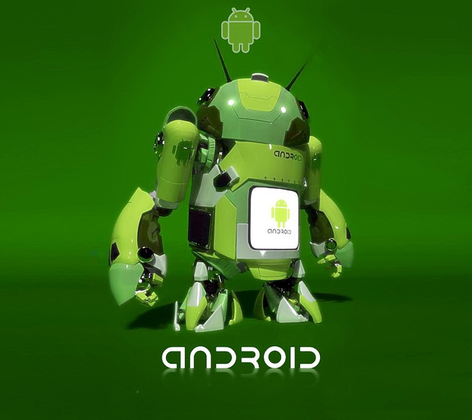 A close up of a green android robot with a green background (android, green, logo)