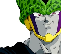 Cell from Dragon Ball Z with a distinctive green and black patterned head, showcasing his menacing expression.