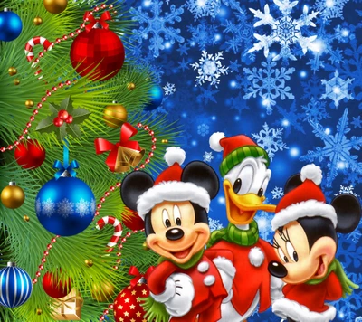 balles, noël, sapin, joyeux, mickey