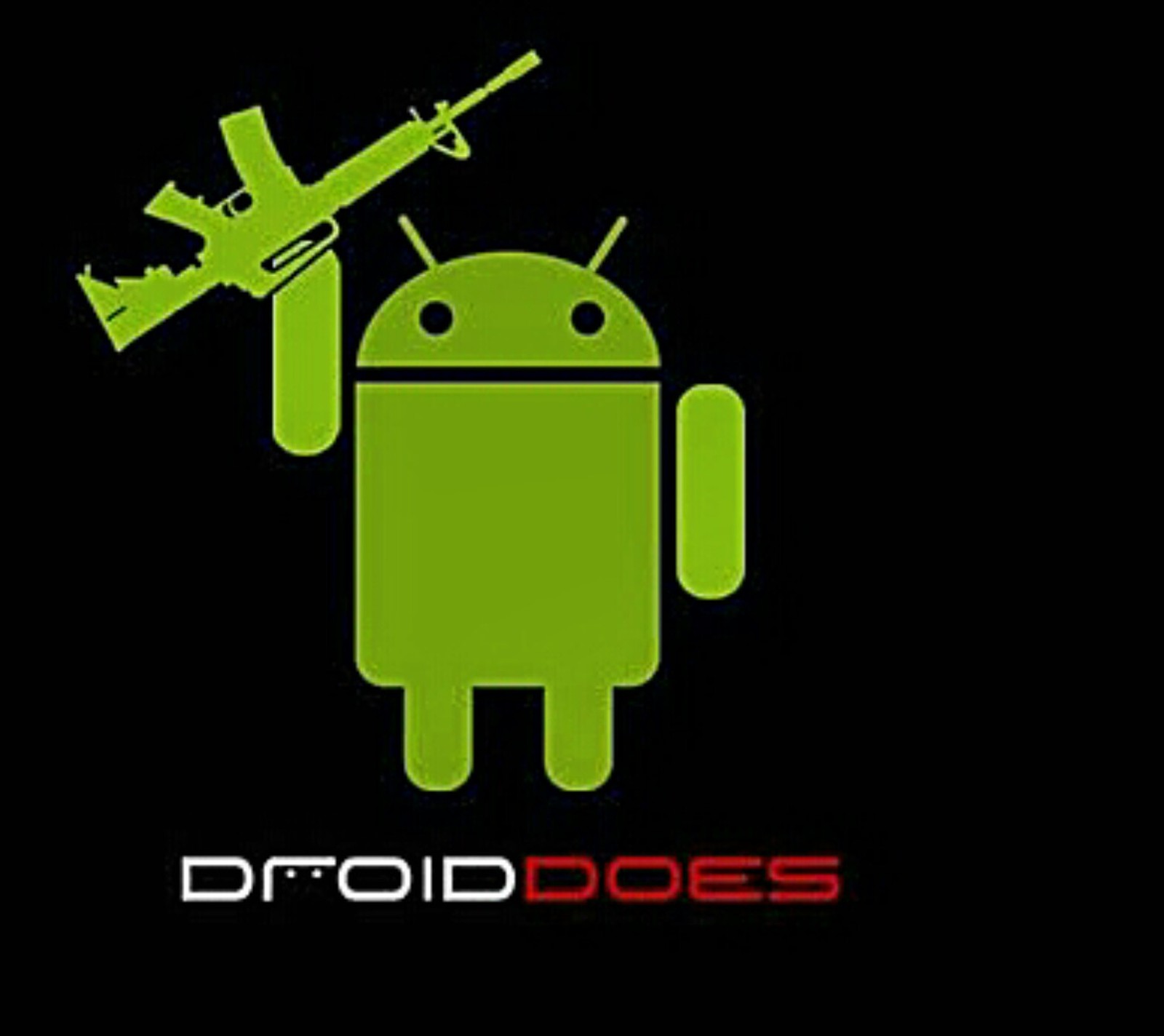 Un logo android vert avec une arme et une arme dessus (android, droïde, armes à feu, armes, fusil)