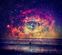 colors, galaxy, sea, sky, stars