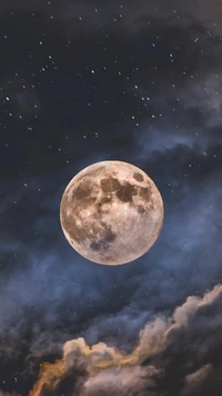 Full Moon Illuminating a Starry Night Sky