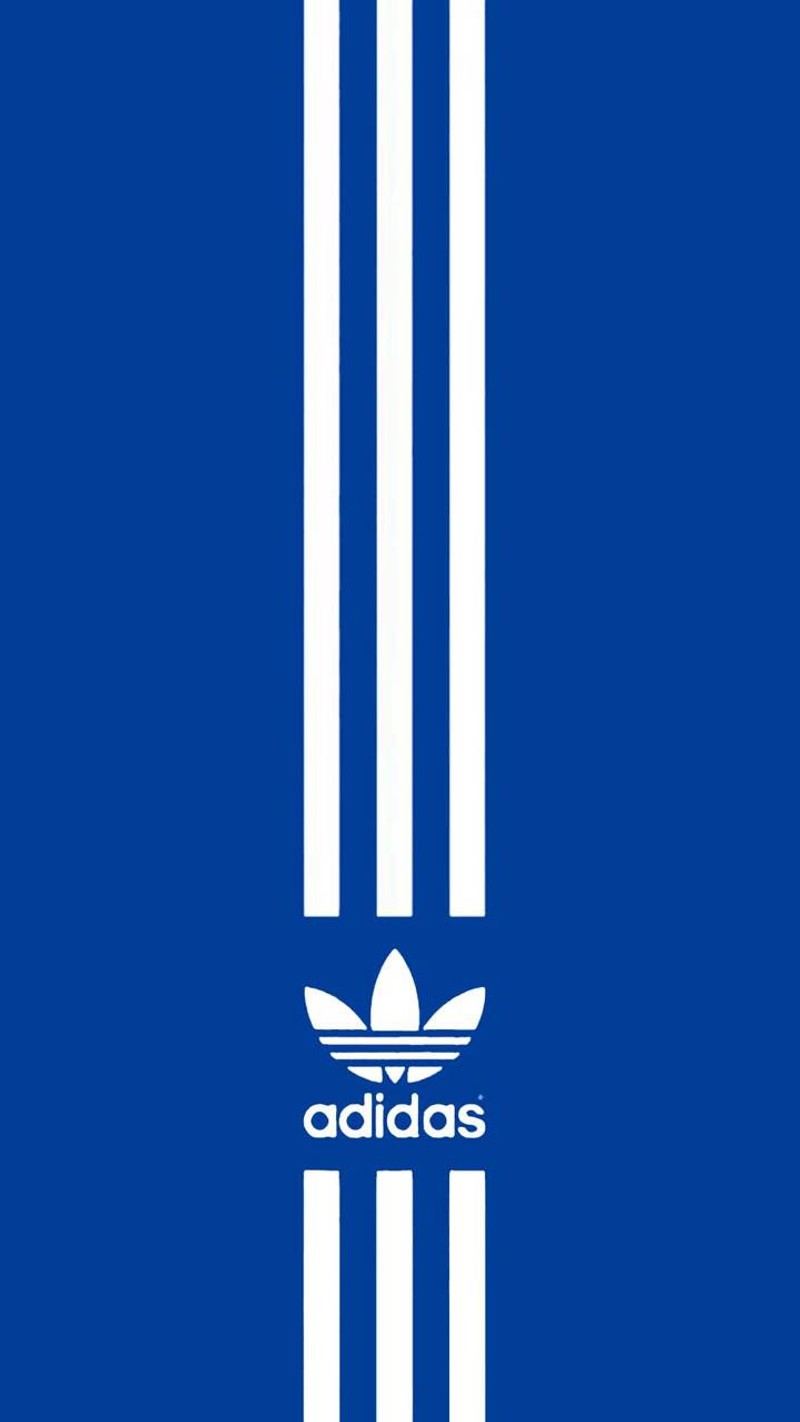 Синий и белый обои с белым логотипом adidas (классика, classic adidas, логотип, логотипы, полосы)