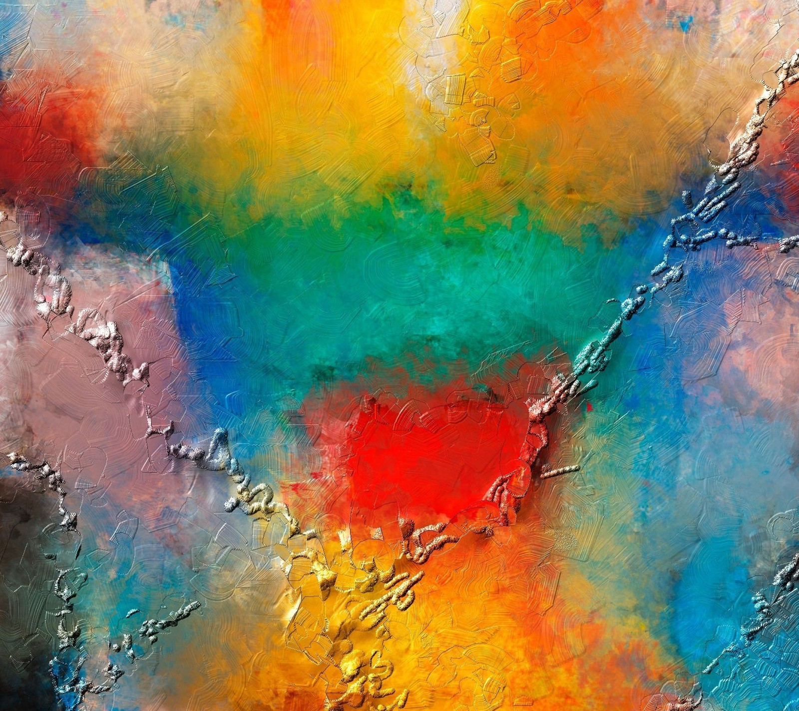 Abstract painting of a colorful background with a red circle (multicolor, oil paint, range, wall, wall paint)