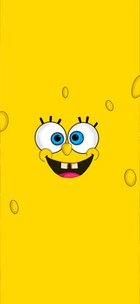 Fröhlicher SpongeBob Emoticon mit Hellem Lächeln Vor Gelbem Hintergrund