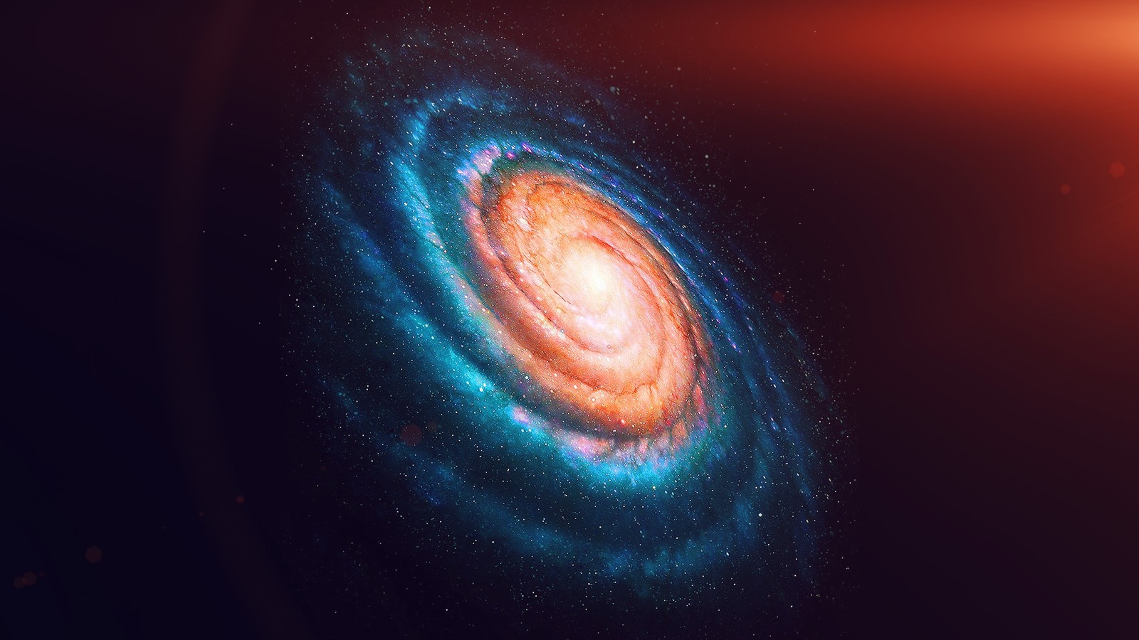 Uma galáxia espiral com um centro azul brilhante e um centro vermelho brilhante (universo, galáxia espiral, galáxia, objeto astronômico, via láctea)