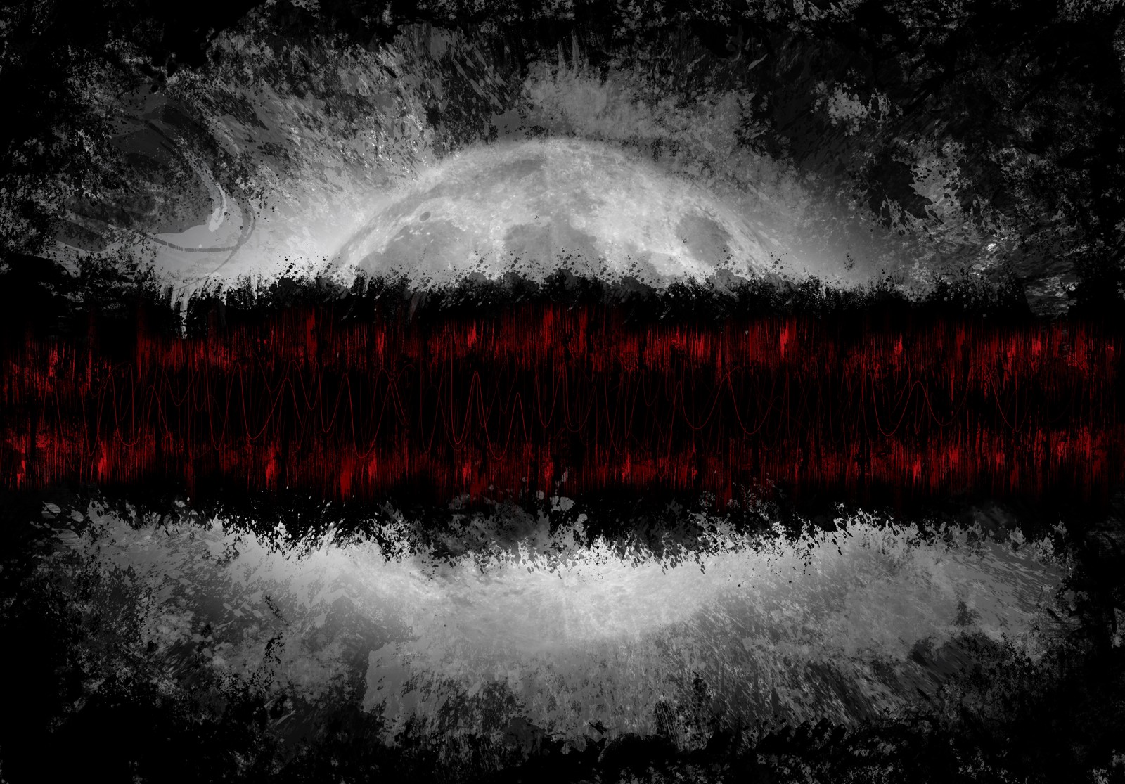 A black and red abstract background with a circular shape (red, black, nature, water, darkness)