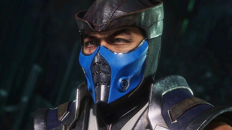 Крупный план человека в синем и черном костюме (sub zero, mortal kombat 11, видеоигра)