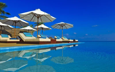 Tropical Resort Paradise with Sun Loungers by the Infinity Pool