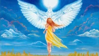 soul, angel, cloud, mythical creature, blue wallpaper