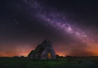 Igreja de São Tomás Becket sob um céu estrelado da Via Láctea em Fairfield