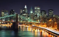 Paisaje nocturno de Lower Manhattan: Rascacielos y reflejos