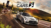 Mercedes AMG GT R racing in Project Cars 3 on a scenic track.