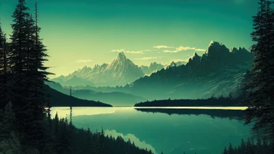 Montagnes majestueuses reflétées dans un lac serein