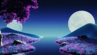 purple aesthetic, landscape, moon light, nightscape, surrealism