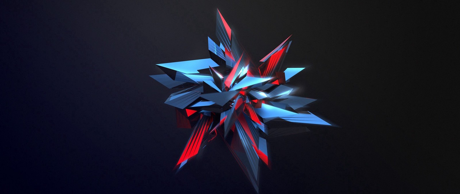 A close up of a blue and red star on a black background (triangle, creative arts, art, electric blue, circle)