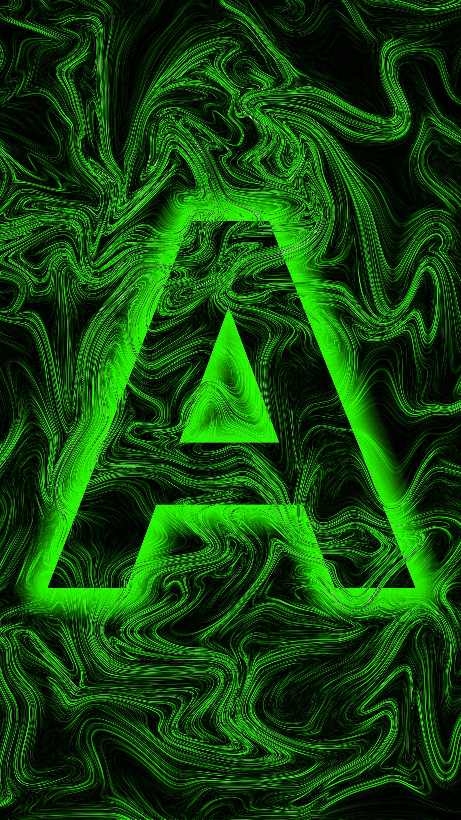 A green neon letter a on a black background (abstract, colors, flow, glow, green)