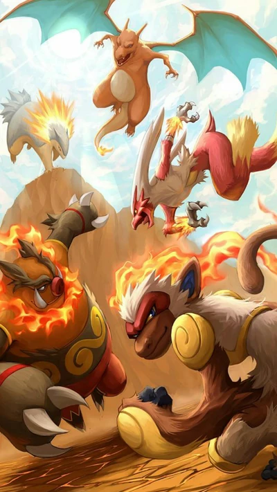 blaziken, dracaufeu, emboar, infernape, pikachu