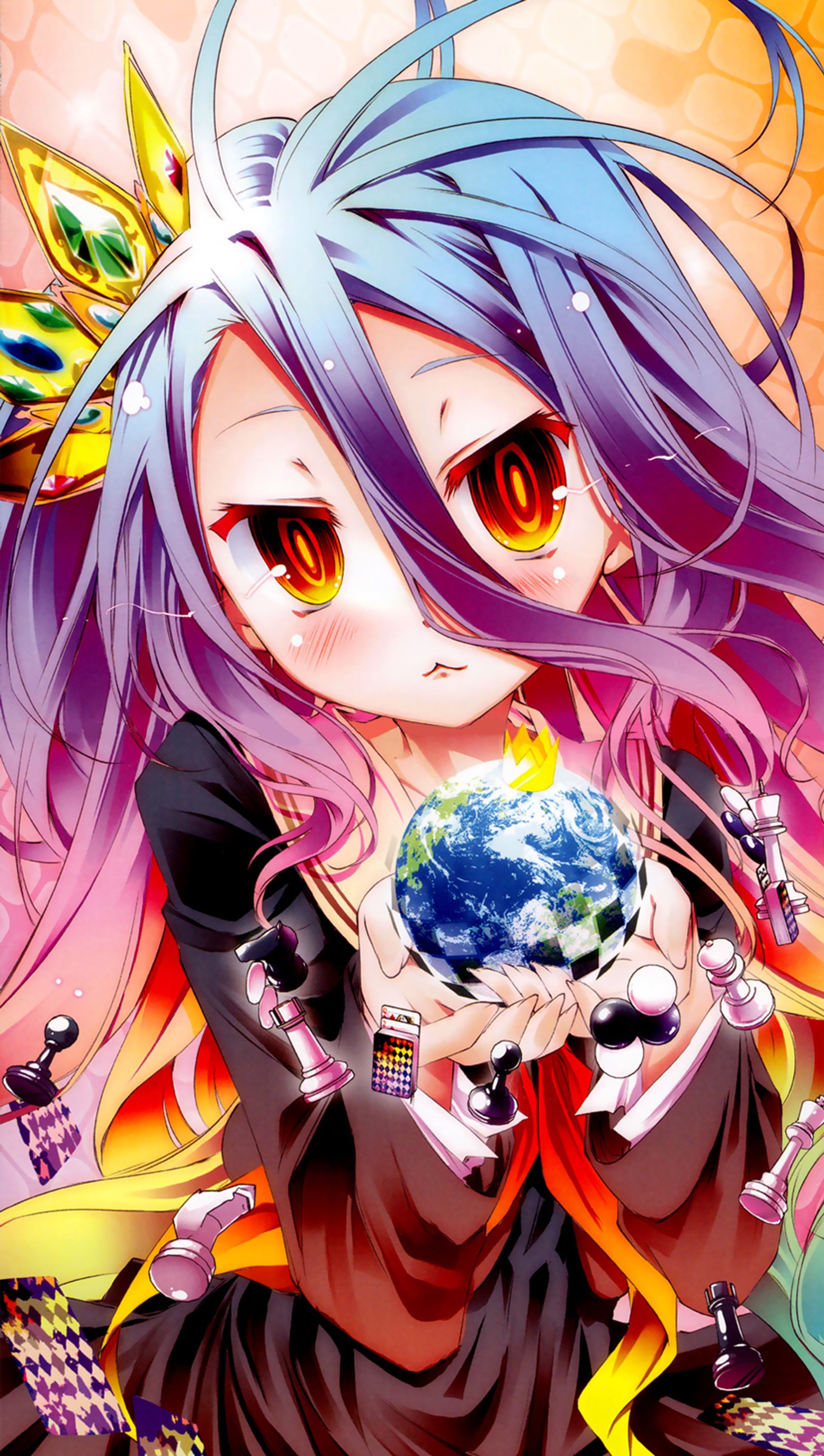 Garota de anime segurando um globo em suas mãos (no game no life, shiro)