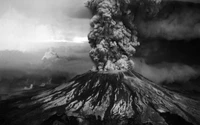 Volcán en erupción con pluma de ceniza y humo