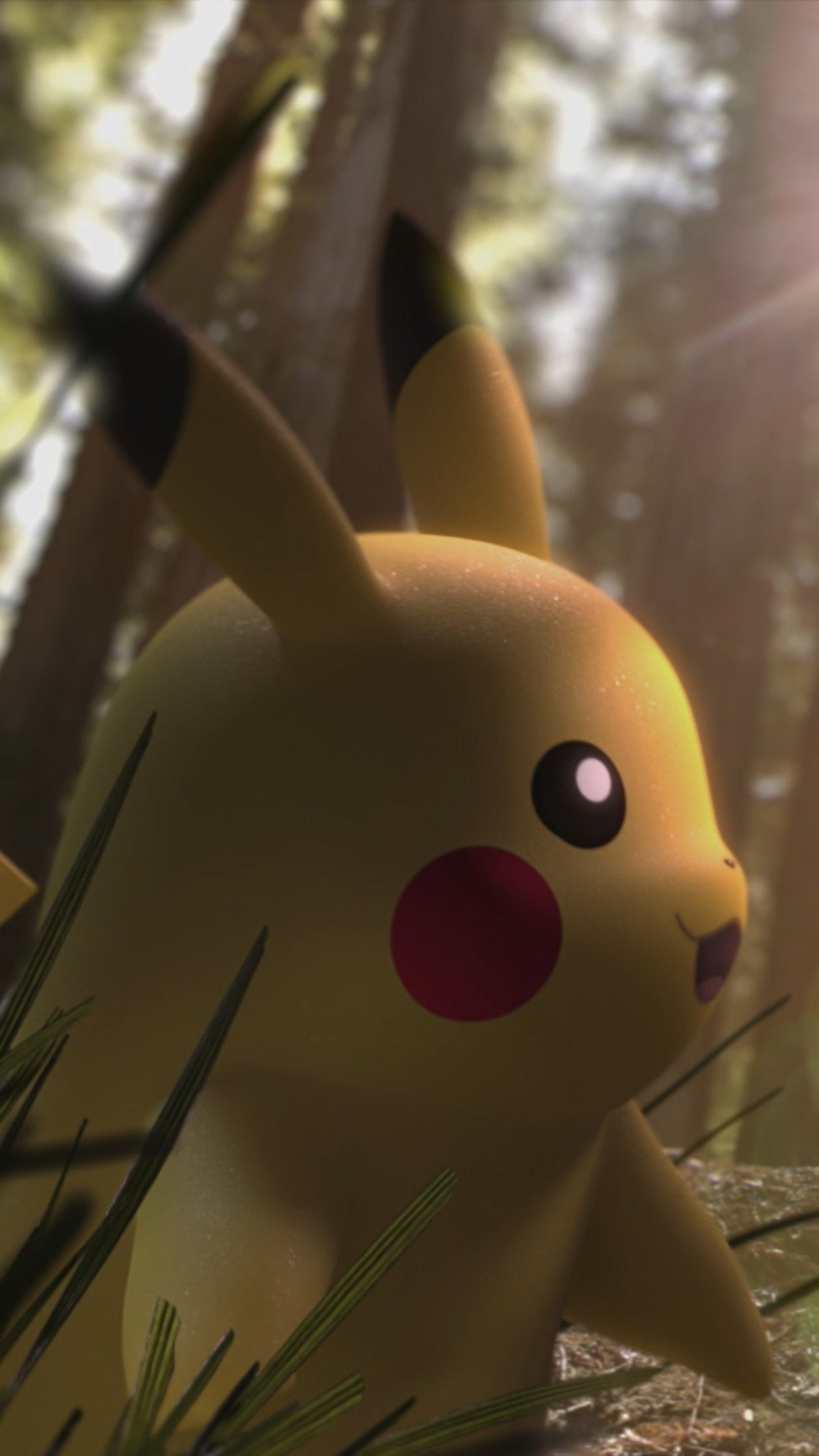 Pokémon pikachu im wald mit der sonne hinter ihm (4k hintergründe, 5k wallpapers, spieltapeten, hd hintergründe, pokémon go)