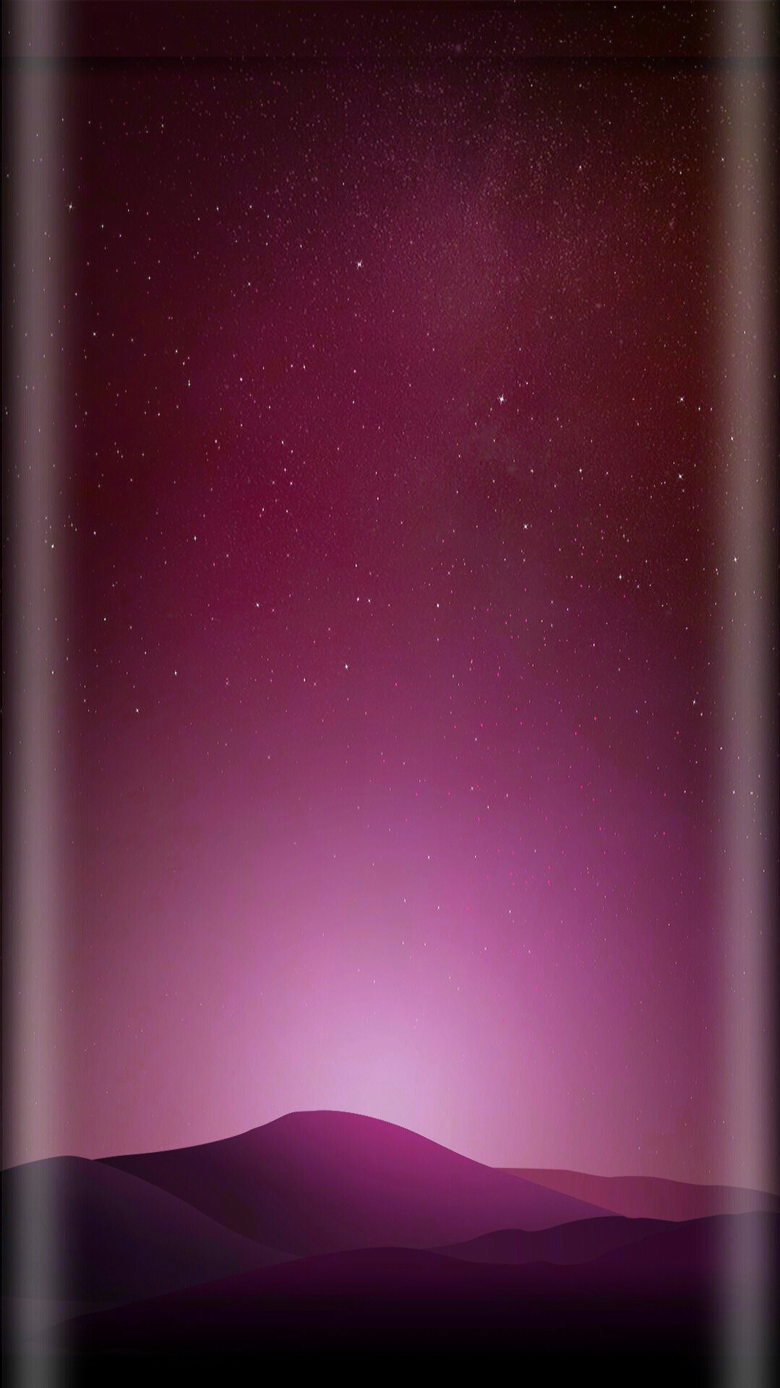 Purple and black night sky with stars and a lone tree (edge, galaxy, mountain, red, samsung)