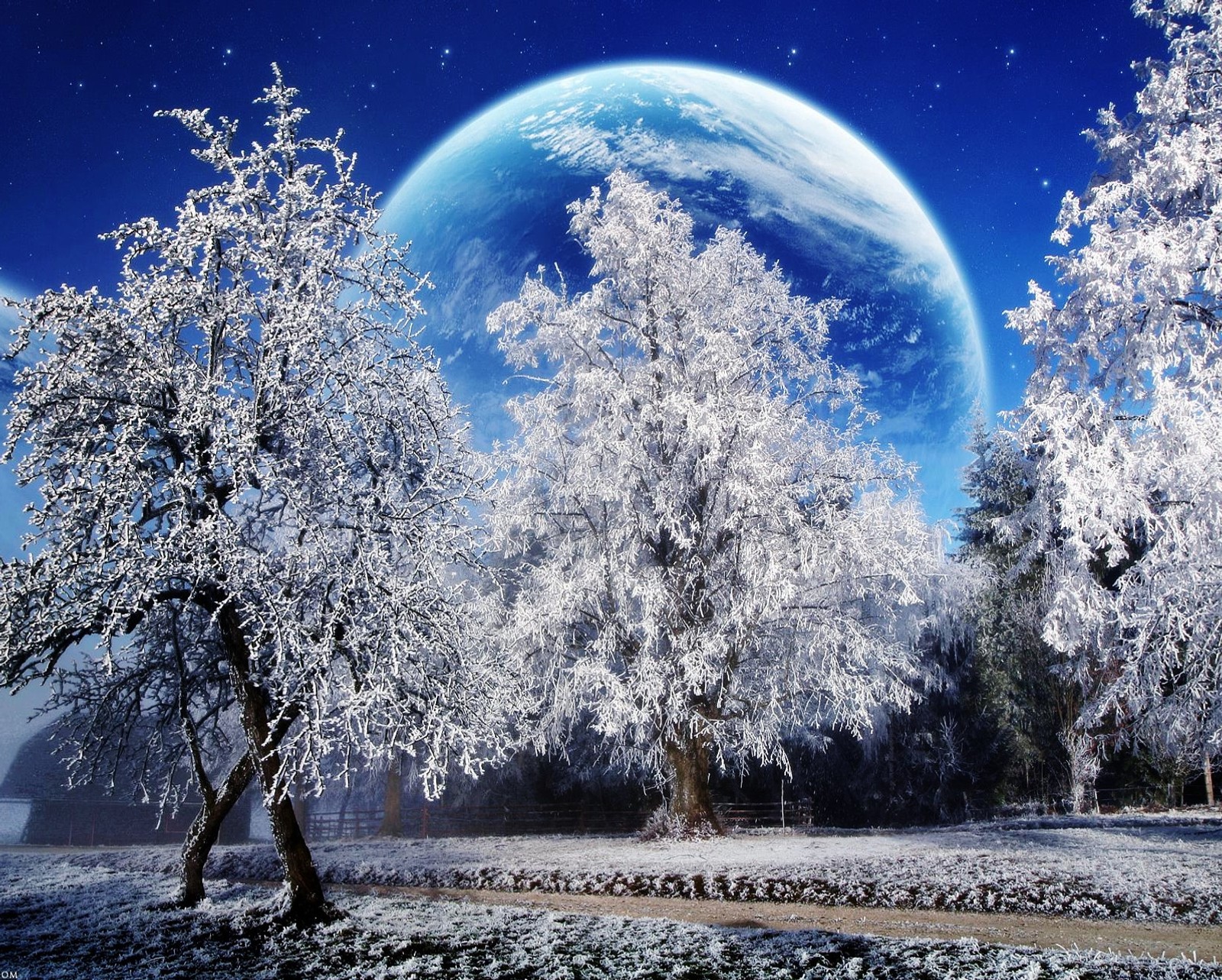 Lade blau, frozen, galaxie, mond, himmel Hintergrund herunter