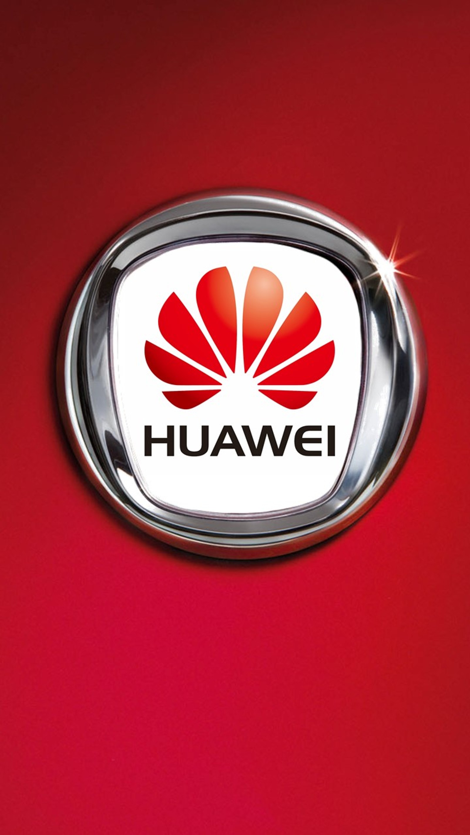 A close up of a red and white logo on a red background (chrome, huawei)