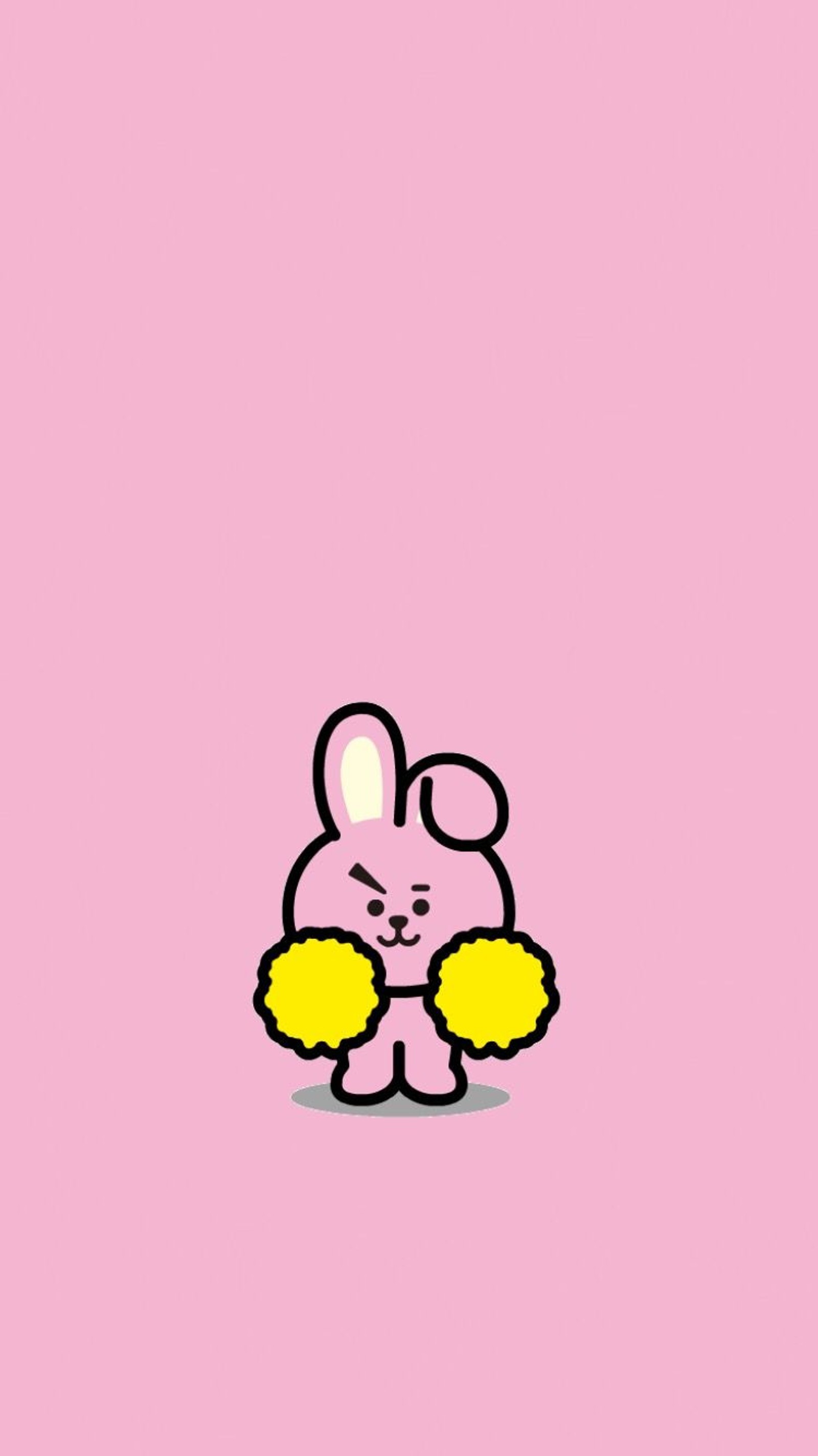 A close up of a cartoon bunny with a yellow glove (bangtan sonyeondan, beyond the scene, bt21, bts, bunny)