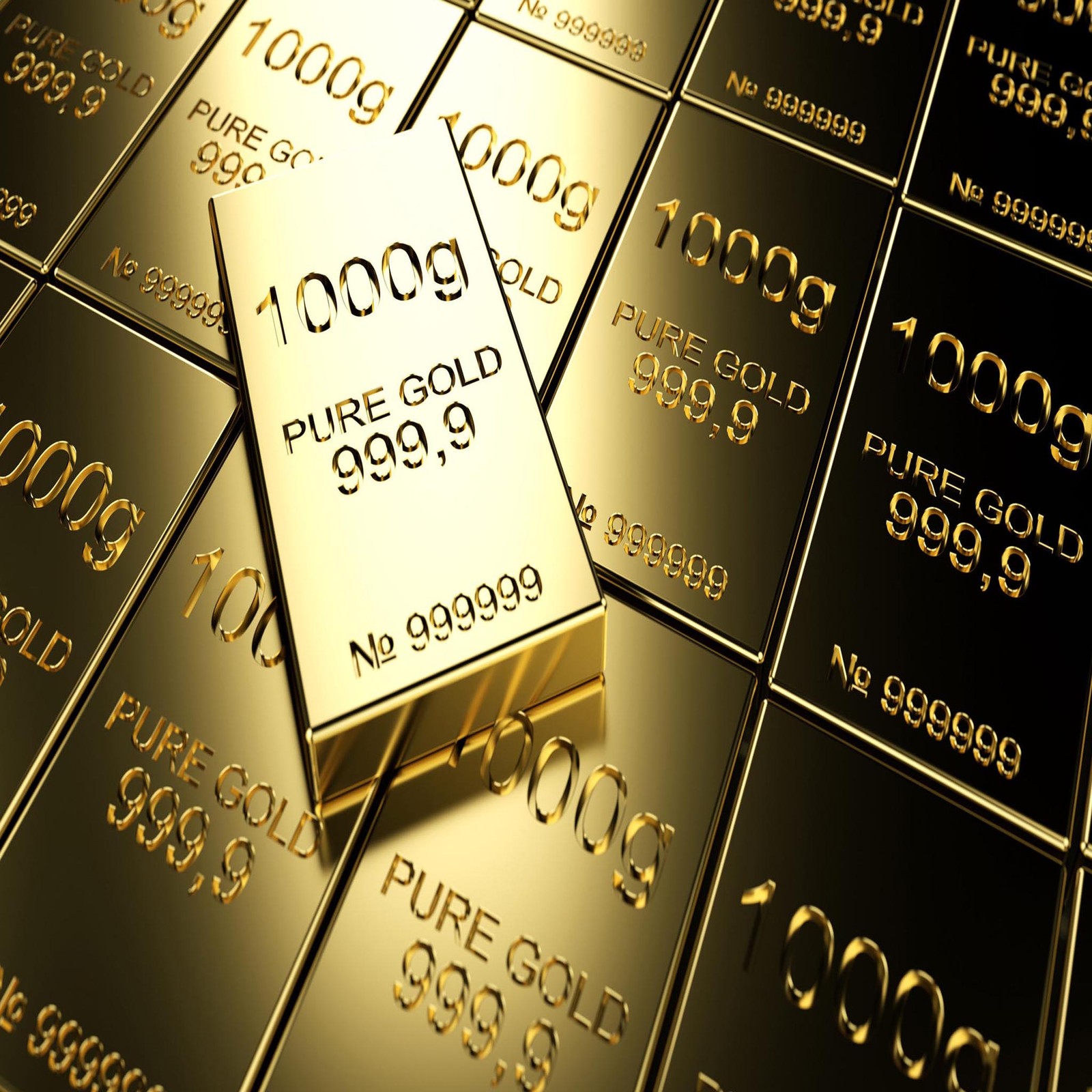 A close up of a pile of gold bars with a gold bar in the middle (beautiful, cute, look, nice)