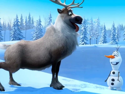 Olaf et Sven profitent d'un pays des merveilles d'hiver