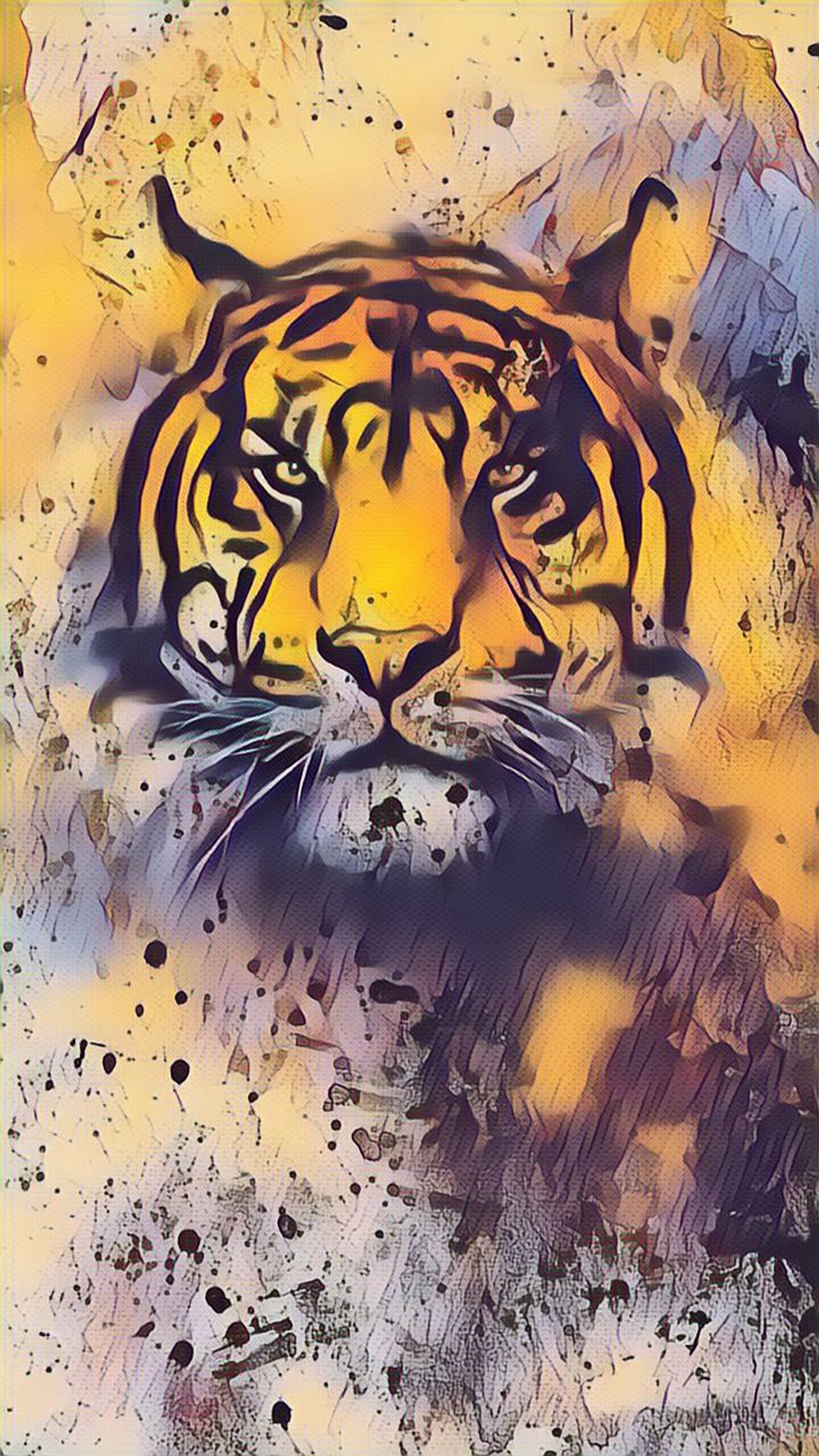 Painting of a tiger in the wild with a yellow background (animal, football, grunge, louisiana, lsu)