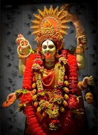 Vibrant Idol of Goddess Durga Decorated for Kali Puja