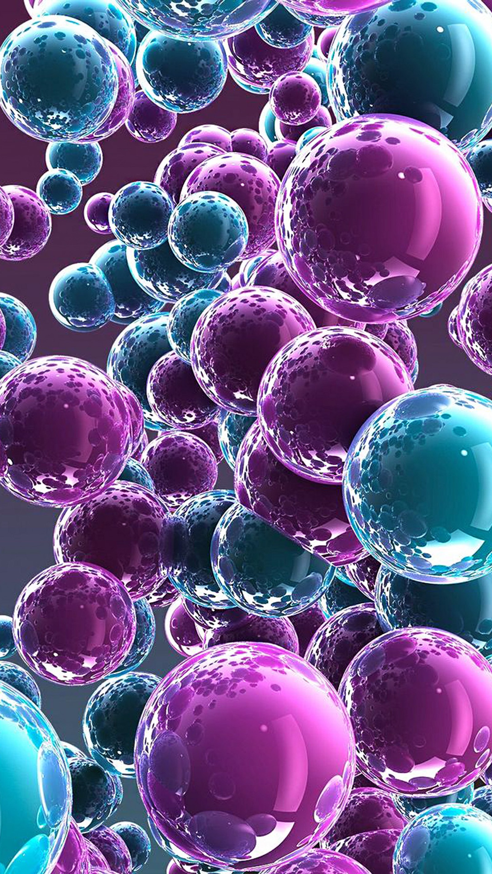 A close up of a bunch of purple and blue spheres (balls, design, round, wallpaper)