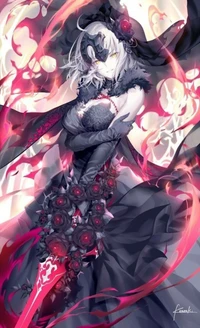 anime, oscuro, vestido, poder, espada