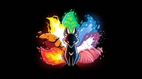 Kitsune: Espírito Raposa Elemental Contra um Fundo Escuro