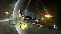 Epic Space Battle: EVE Online Spaceships Engaged in Combat