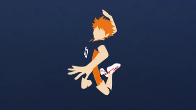 Shoyo Hinata sin rostro en acción contra un fondo azul - Diseño minimalista de Haikyuu