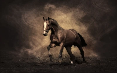 Majestic Stallion in Motion Against a Dark Background