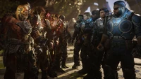 Enfrentamiento épico entre personajes y enemigos de Gears 5