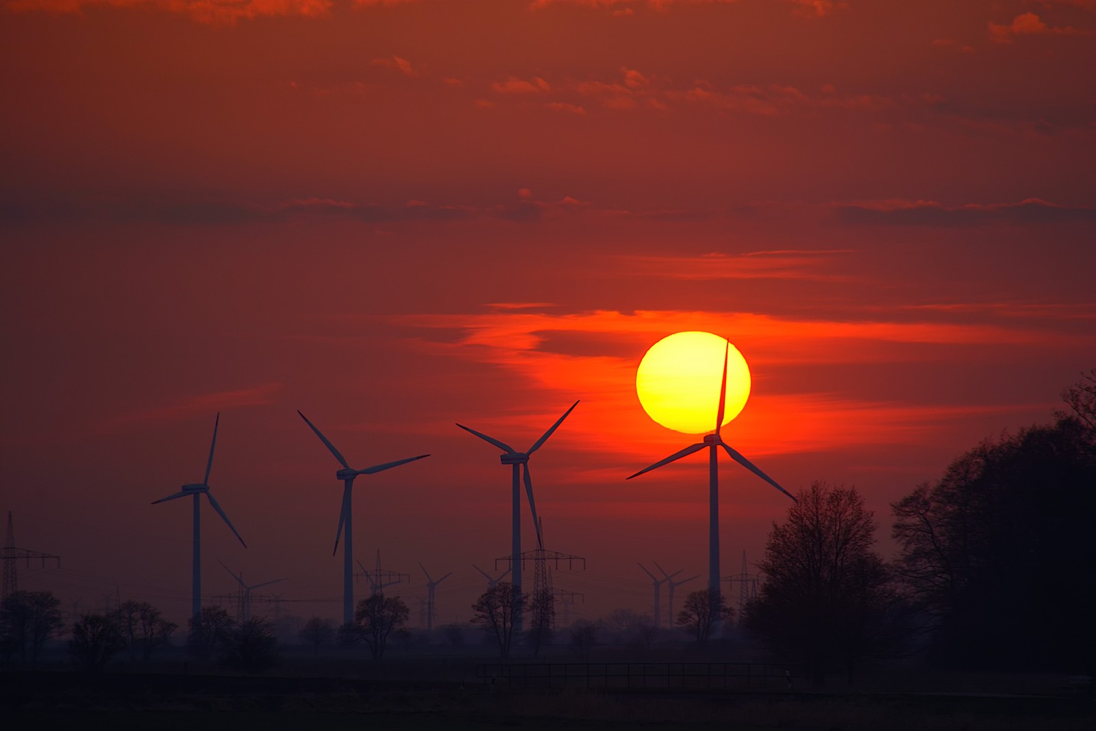 sky, sunrise, wind turbine, energy, windmill Download Wallpaper