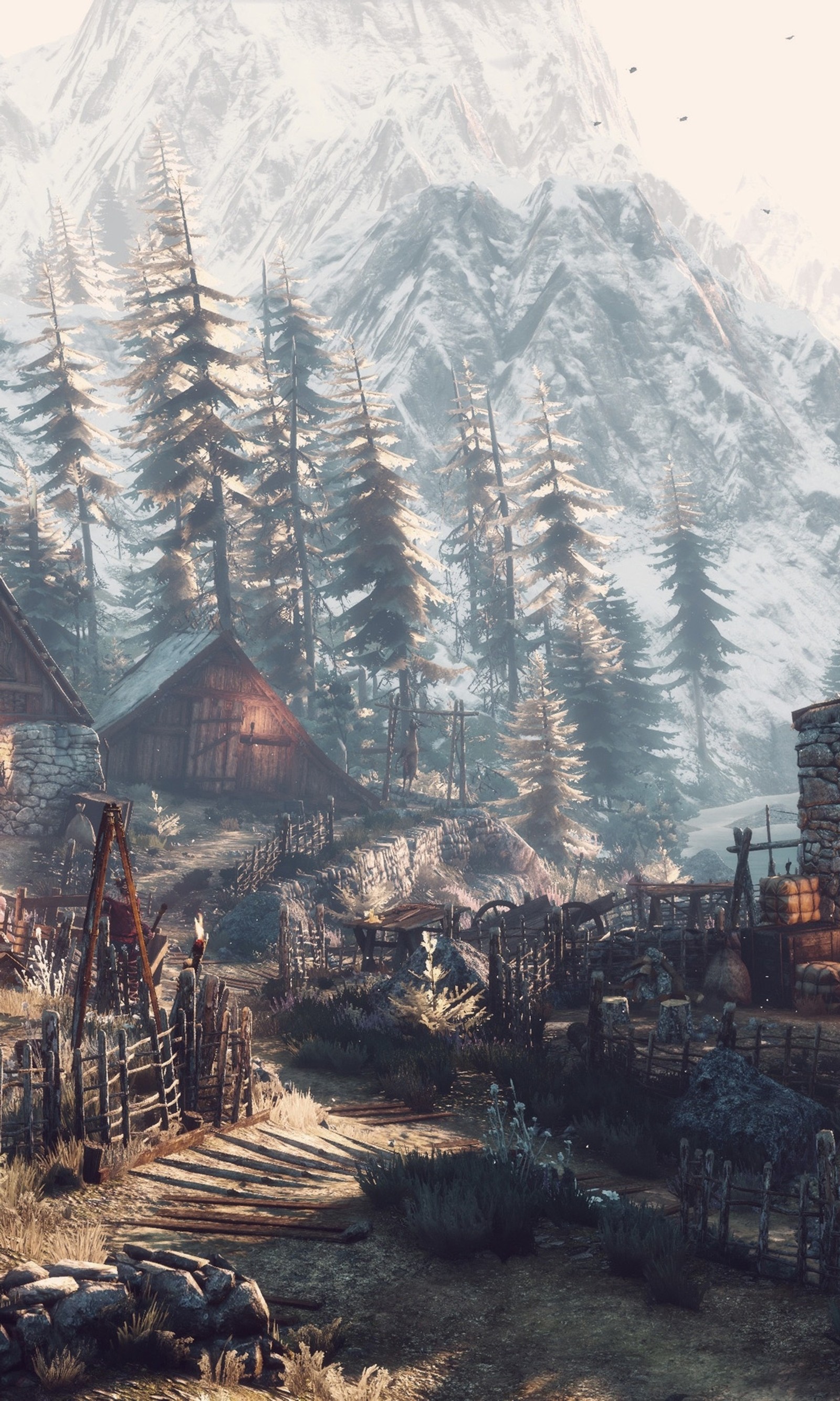 Há uma pequena aldeia no meio de uma montanha nevada (the witcher 3 caça selvagem, the witcher 3 wild hunt, gwent o jogo de cartas de the witcher, o bruxo, the witcher)