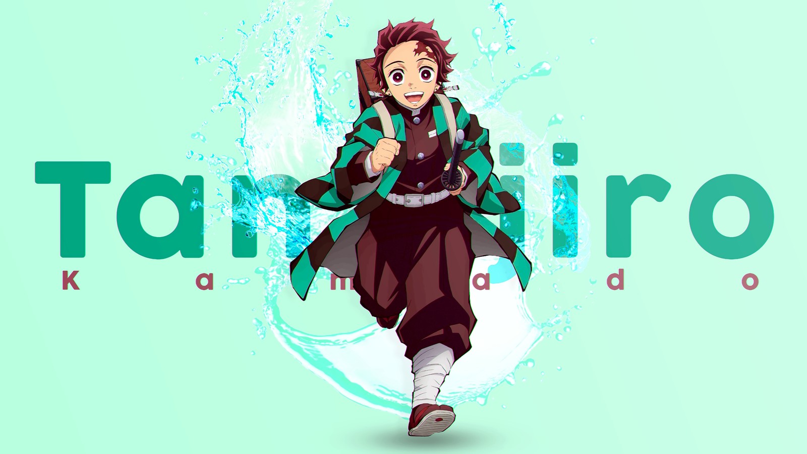 Cartoonbild eines mannes mit einem rucksack (tanjiro kamado, grüne ästhetik, dämonentöter kimetsu no yaiba, demon slayer kimetsu no yaiba, anime)