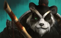 Ilustración épica de un guerrero pandaren con mirada intensa