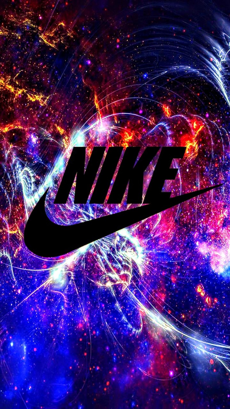 Близкий план логотипа nike на цветном фоне (галактика, nike galaxy, никке, nikke)