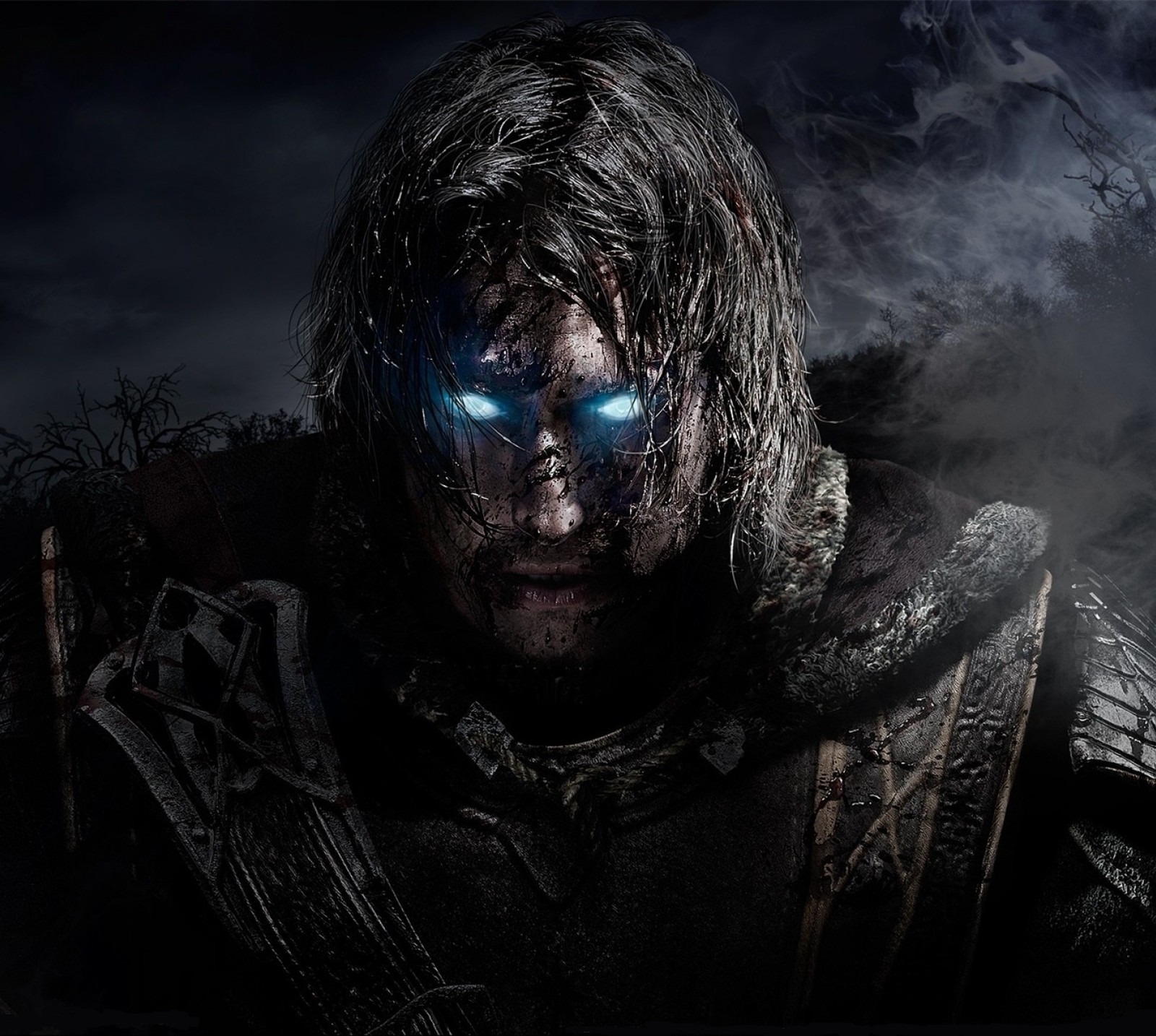 A close up of a man with a glowing face and a sword (mordor, shadow of mordor, the lord of the rings)