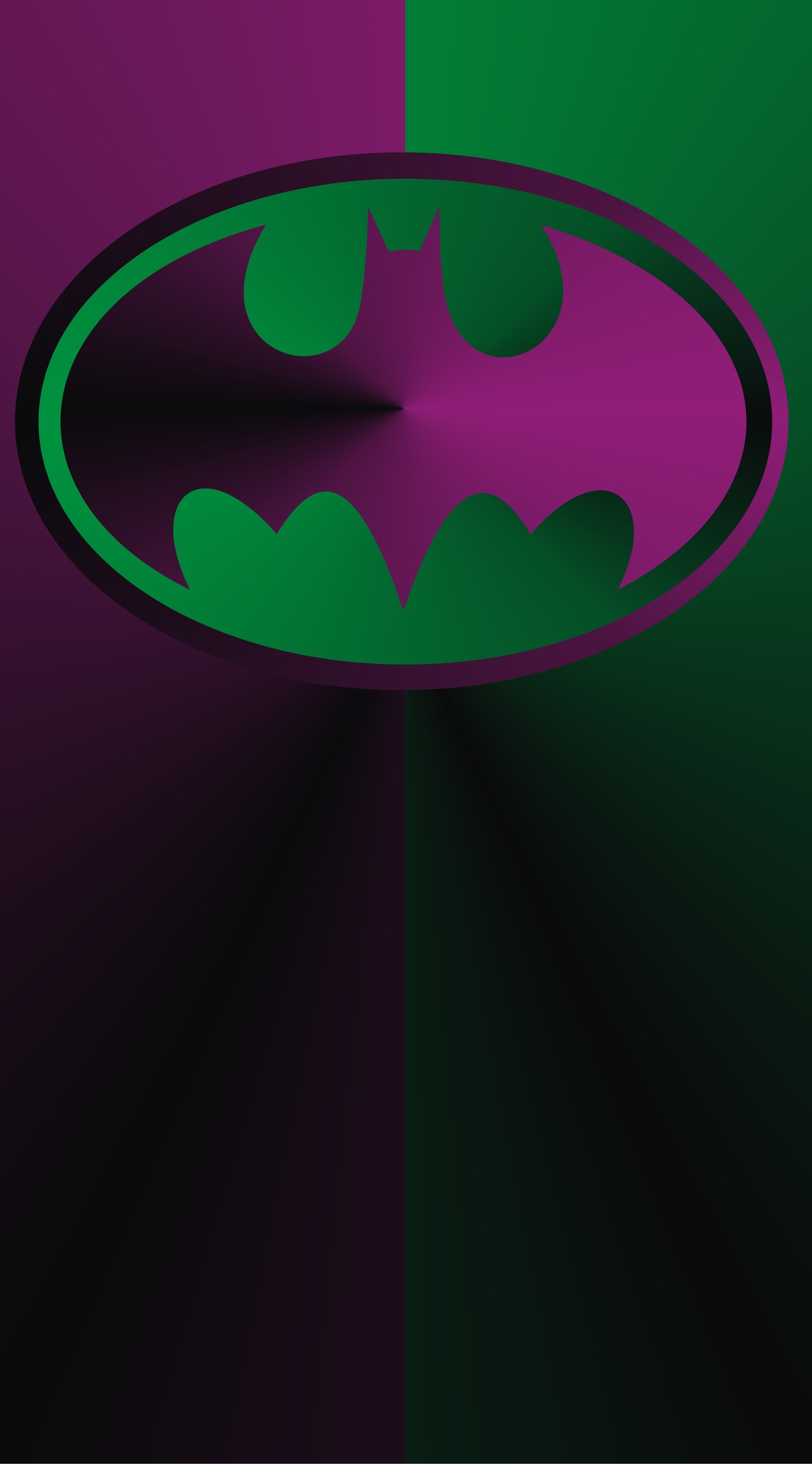 Logo de batman sur un fond violet et vert (batman, bandes dessinées, joker)