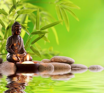 Serene Buddha Surrounded by Stones and Greenery