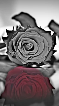 Elegant Black and White Rose with a Touch of Red