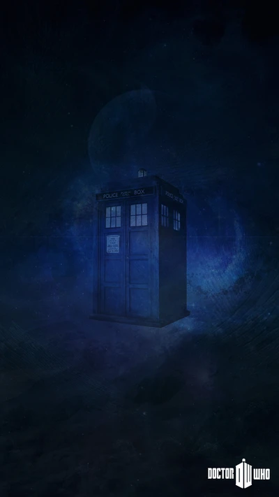 Die TARDIS vor einem kosmischen Hintergrund, der das ikonische Wesen von "Doctor Who" repräsentiert.